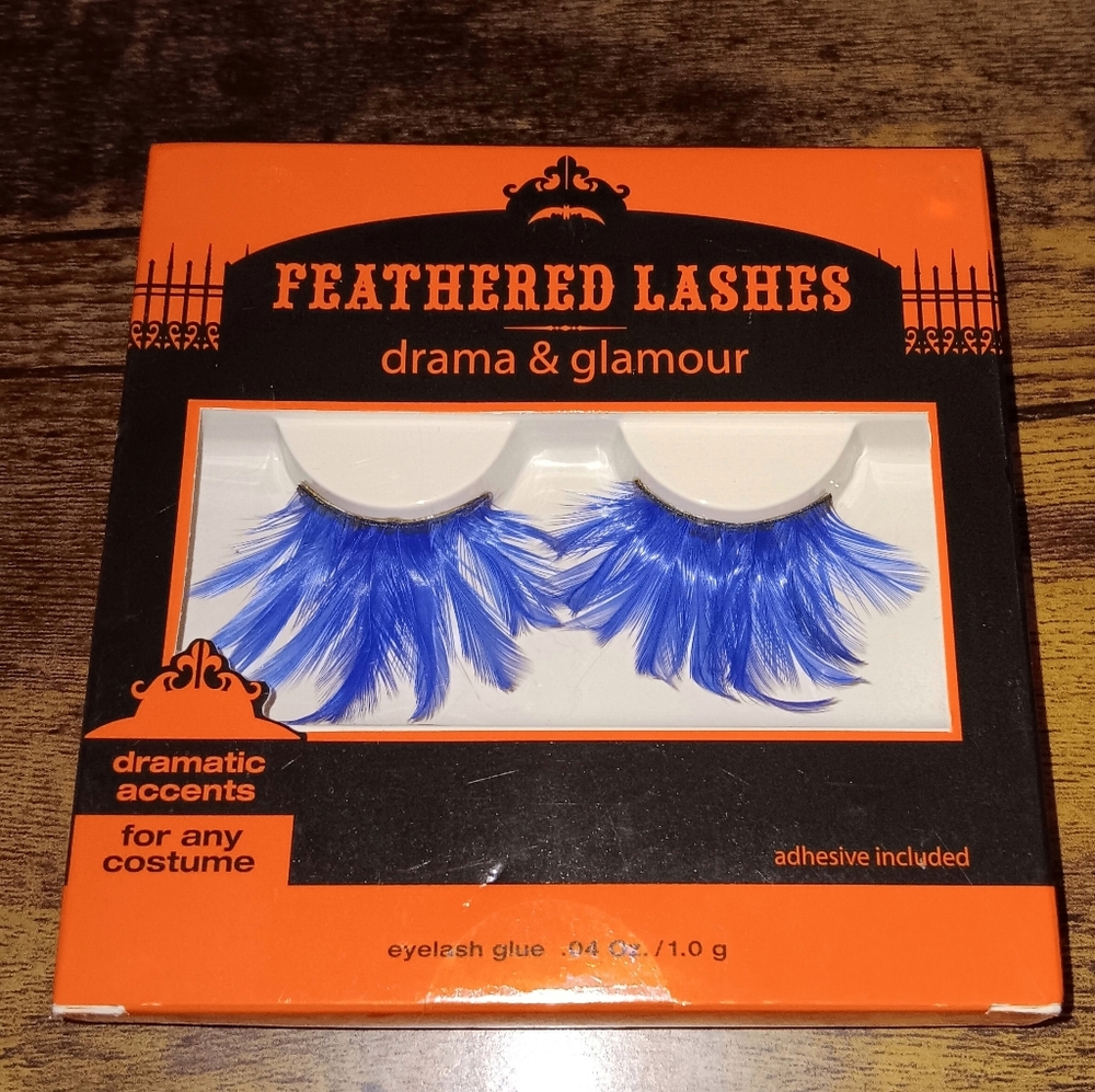 Feathered Eye Lashes Vibrant Blue Feathers Drama Glam Fake Lash Falsies